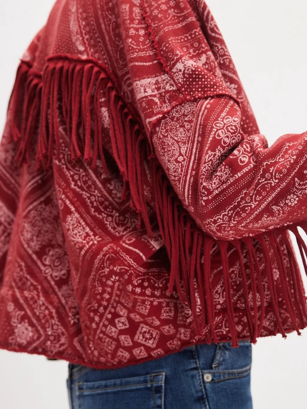 Free People Ragabond Wyatt Bandana-Print Fringe Cardi NWT Medium